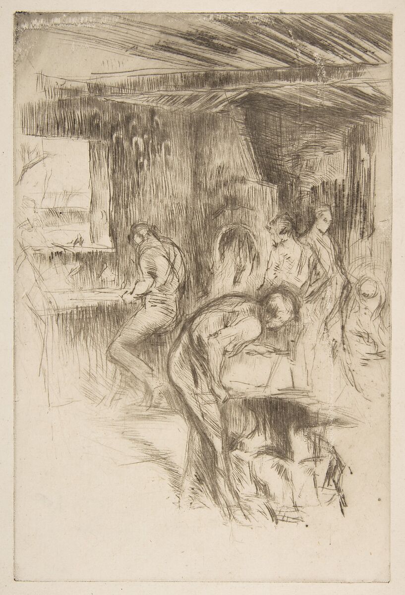 The Little Forge (The Little Forge, Liverpool), James McNeill Whistler (American, Lowell, Massachusetts 1834–1903 London), Drypoint, printed in black ink on ivory laid paper removed from a book; seventh state of sixteen (Glasgow) 