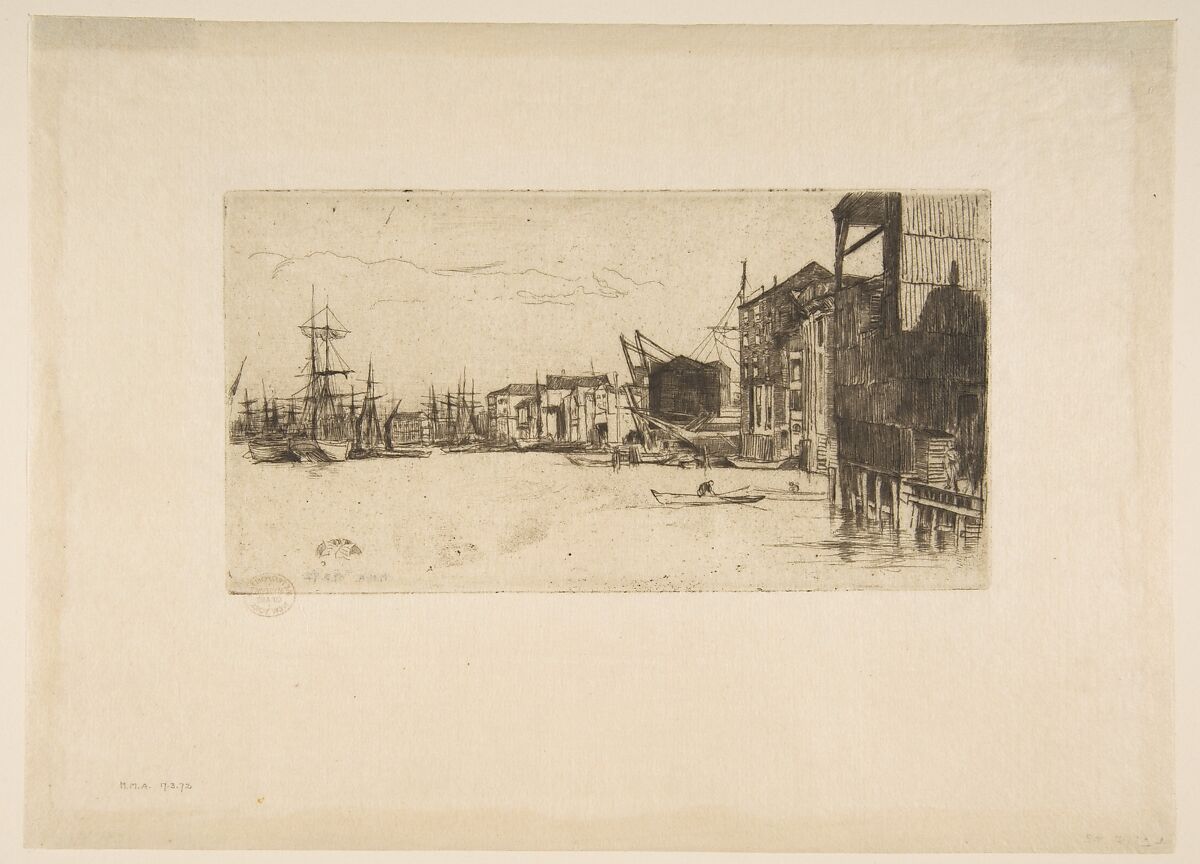 Free Trade Wharf, James McNeill Whistler (American, Lowell, Massachusetts 1834–1903 London), Etching and drypoint, printed in black ink on fine ivory Japan; fourth state of eight (Glasgow) as published by the Fine Art Society