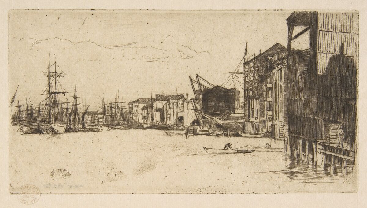 Free Trade Wharf, James McNeill Whistler (American, Lowell, Massachusetts 1834–1903 London), Etching and drypoint, printed in black ink on fine ivory Japan; fourth state of eight (Glasgow) as published by the Fine Art Society 