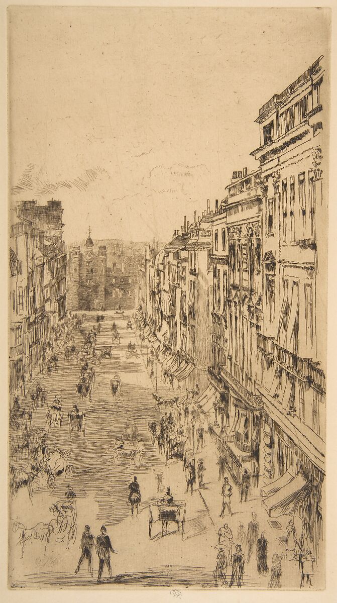 St. James's Street, James McNeill Whistler (American, Lowell, Massachusetts 1834–1903 London), Etching and drypoint, printed in black ink on ivory laid paper; fourth state of four (Glasgow) 