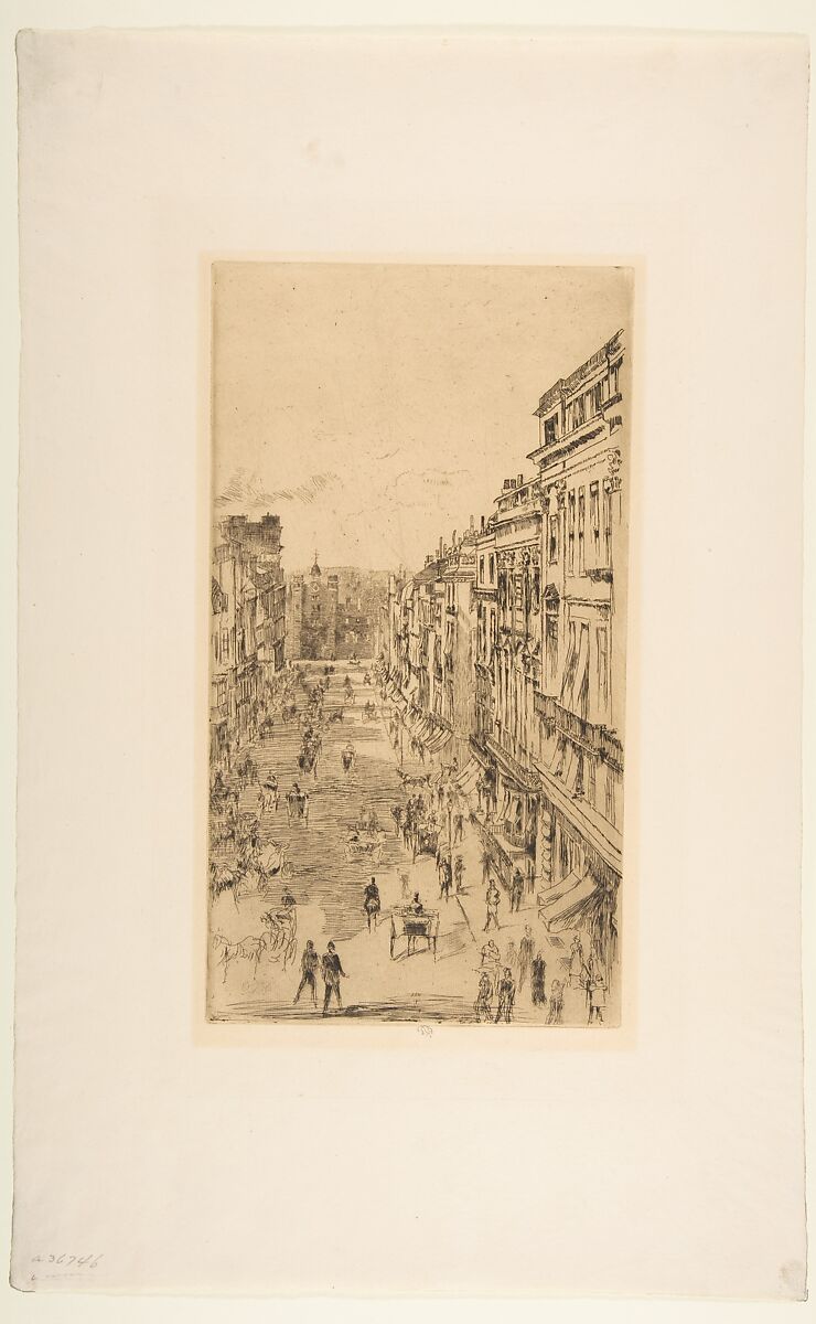 St. James's Street, James McNeill Whistler (American, Lowell, Massachusetts 1834–1903 London), Etching and drypoint, printed in black ink on ivory laid paper; fourth state of four (Glasgow)