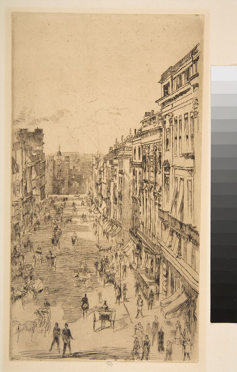 St. James's Street, James McNeill Whistler (American, Lowell, Massachusetts 1834–1903 London), Etching and drypoint, printed in black ink on ivory laid paper; fourth state of four (Glasgow)