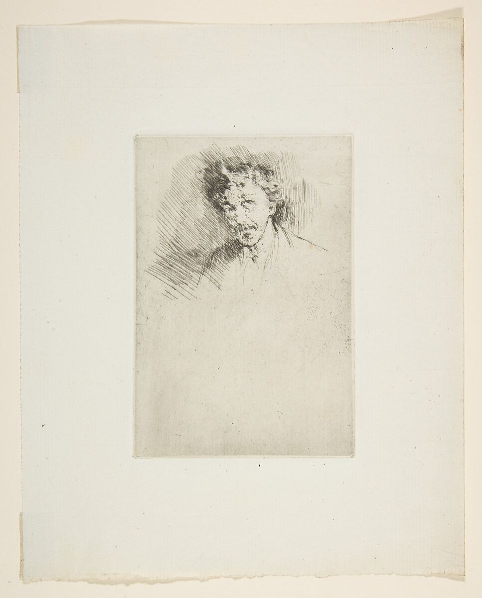 Whistler with the White Lock, James McNeill Whistler (American, Lowell, Massachusetts 1834–1903 London), Drypoint, printed in black ink on greenish laid paper; only state (Glasgow)