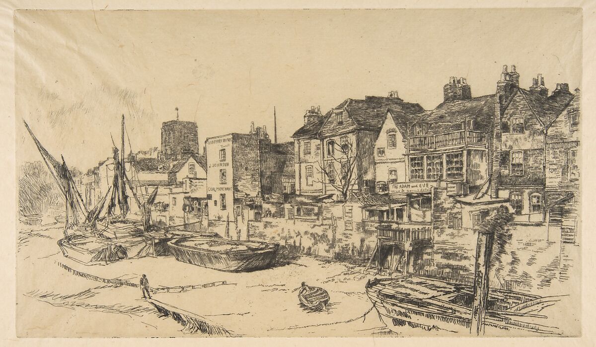 The "Adam and Eve," Old Chelsea, James McNeill Whistler (American, Lowell, Massachusetts 1834–1903 London), Etching and drypoint, printed in black ink on cream Japan; third state of three (Glasgow)