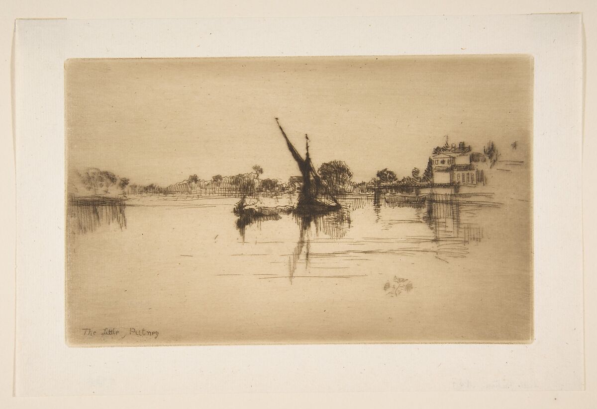Little Putney, No. 2 (The Little Putney), James McNeill Whistler (American, Lowell, Massachusetts 1834–1903 London), Etching and drypoint, printed in dark brown ink with selective wiping on ivory laid paper; third state of three (Glasgow) 