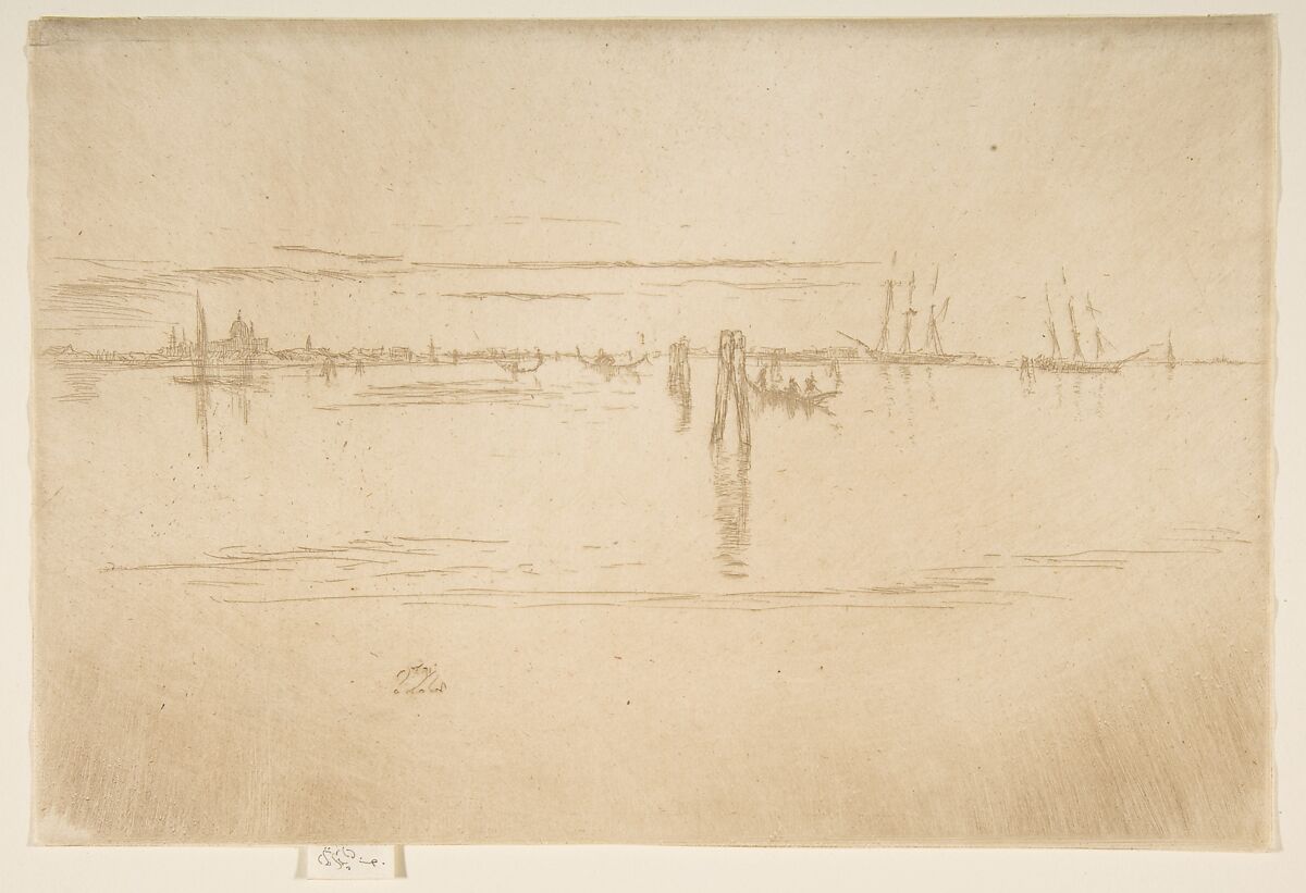 Long Lagoon, James McNeill Whistler (American, Lowell, Massachusetts 1834–1903 London), Etching and drypoint, printed in brown ink on light weight ivory laid paper; second state of two (Glasgow) 