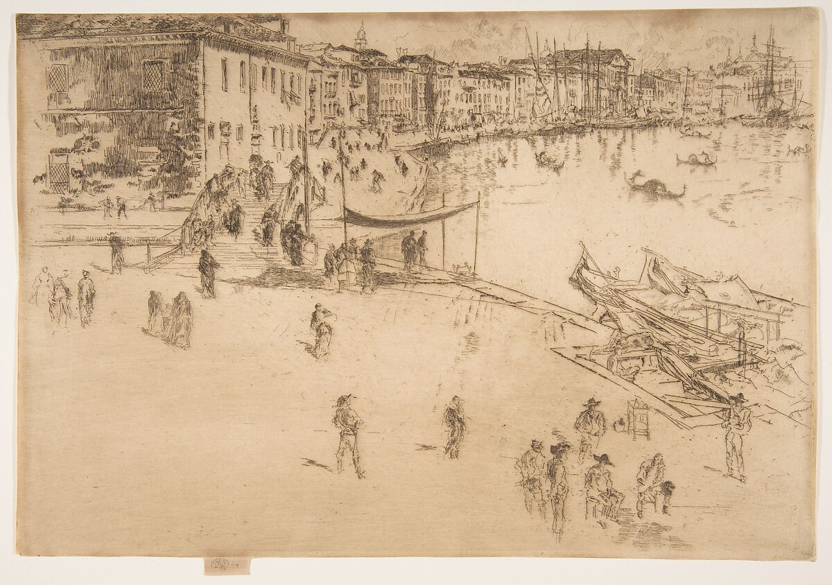 The Riva, No. 2, James McNeill Whistler (American, Lowell, Massachusetts 1834–1903 London), Etching and drypoint, printed in dark brown ink on fine buff laid paper; only state (Glasgow) 