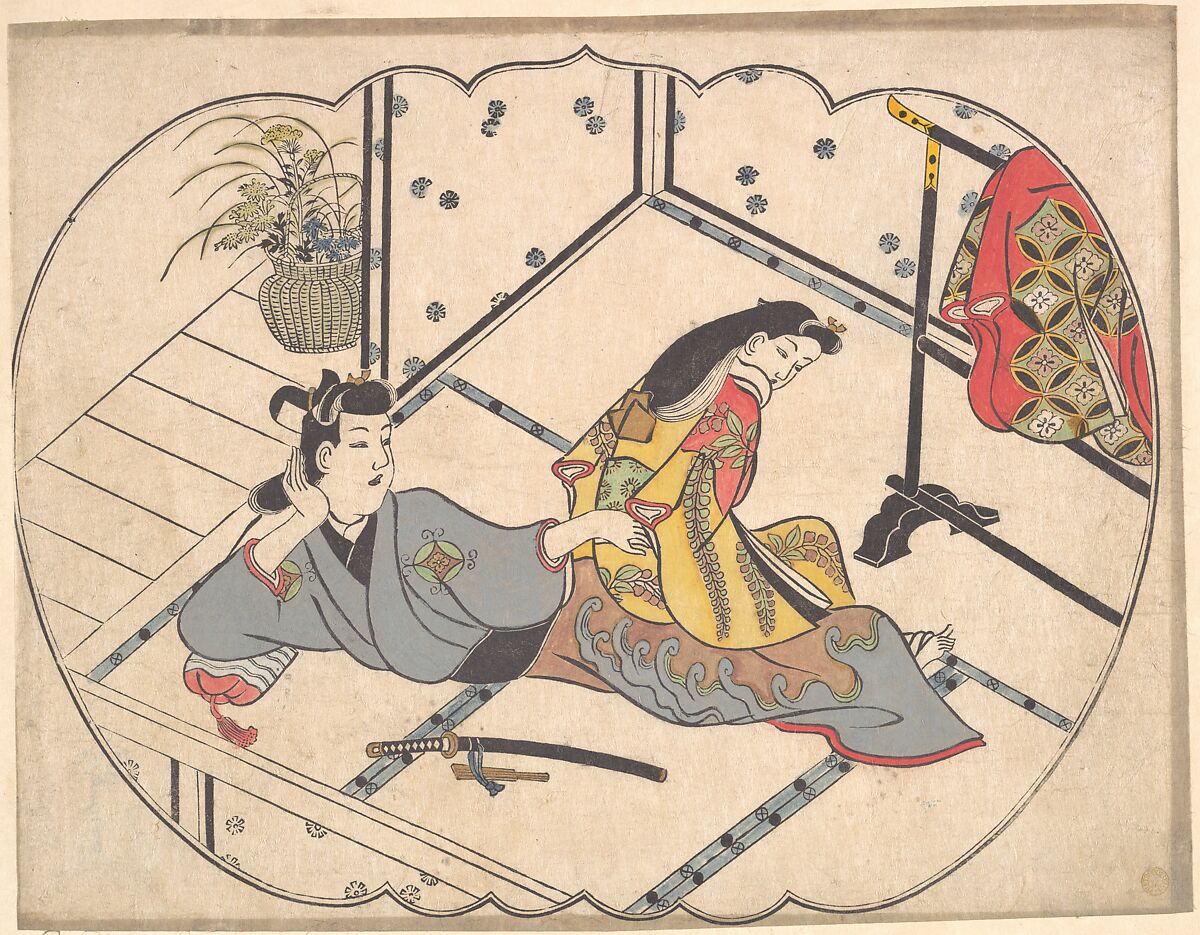 Scene in a Joroya, Furuyama Moroshige (Japanese, active second half of the 17th century), Woodblock print; ink and color on paper, Japan 
