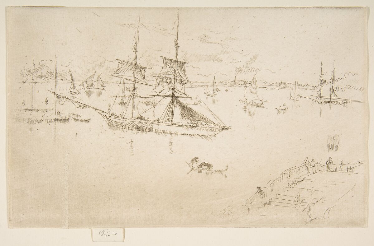Lagoon: Noon, James McNeill Whistler (American, Lowell, Massachusetts 1834–1903 London), Etching and drypoint, printed in black ink on medium weight ivory laid paper; third state of three (Glasgow) 