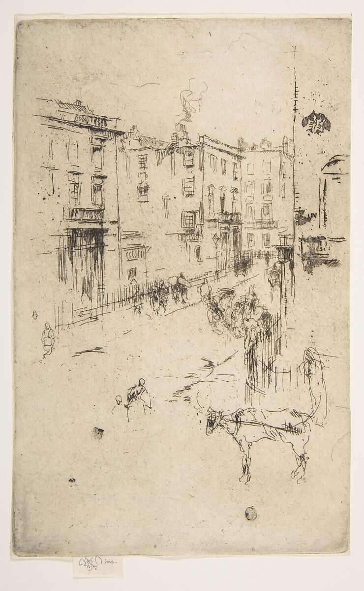 Alderney Street, from "Gazette des Beaux-Arts," 1881, James McNeill Whistler (American, Lowell, Massachusetts 1834–1903 London), Etching, printed in black ink on ivory laid paper; first state of three (Glasgow) 