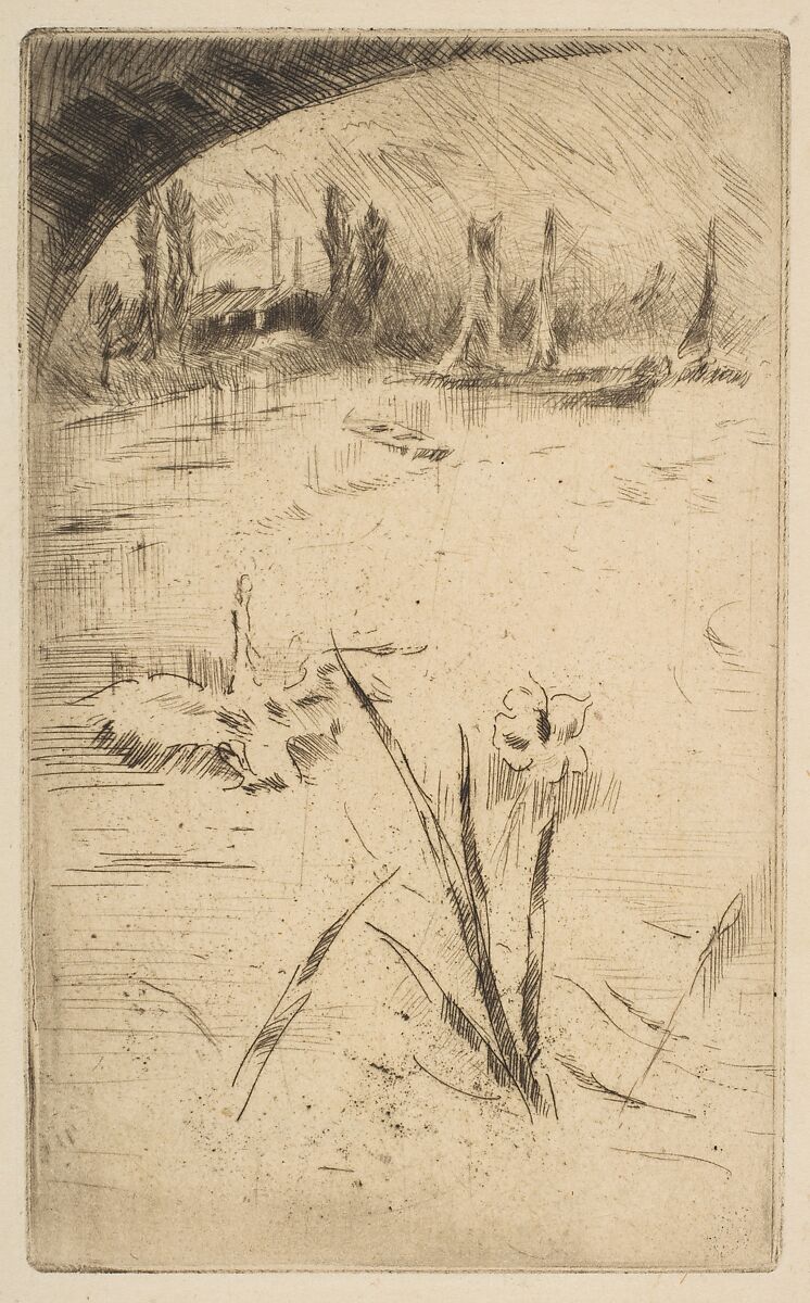Swan and Iris (sketch after Cecil Lawson's "Swan and Iris"), James McNeill Whistler (American, Lowell, Massachusetts 1834–1903 London), Etching and drypoint, printed in black ink on medium weight ivory laid paper; fourth state of six (Glasgow) 