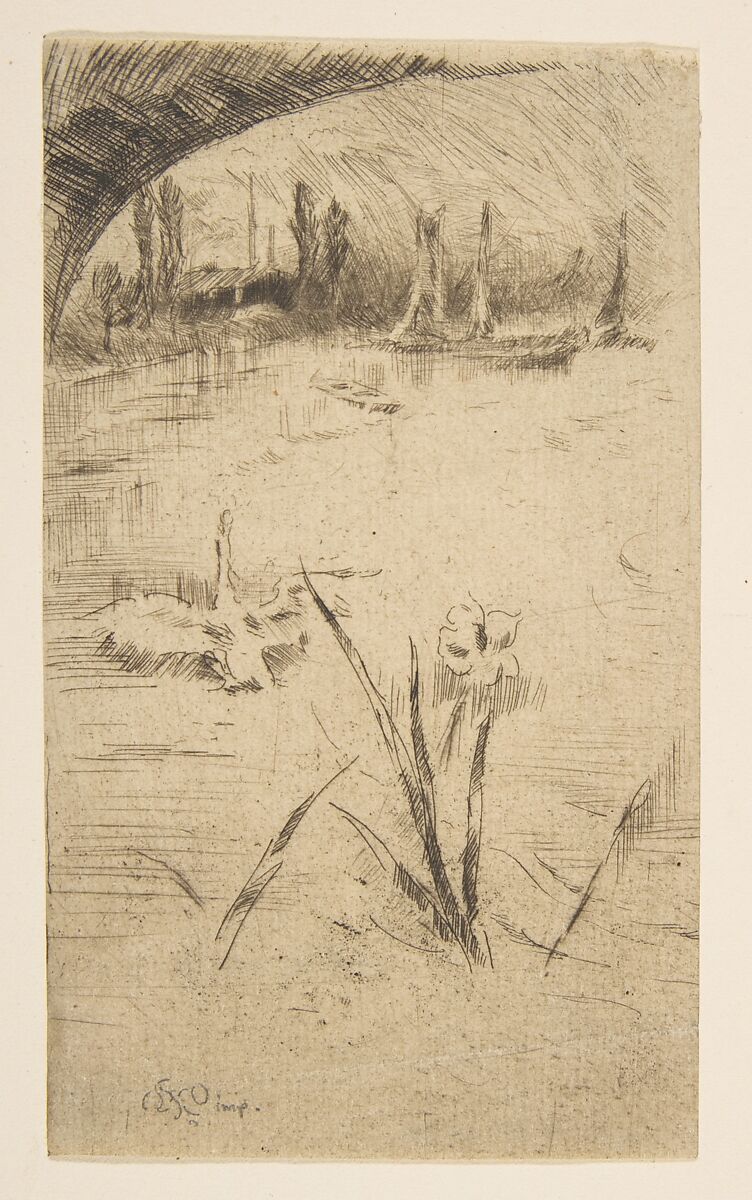 Swan and Iris (Sketch after Cecil Lawson's "Swan and Iris"), James McNeill Whistler (American, Lowell, Massachusetts 1834–1903 London), Etching, printed in brownish-black ink on medium weight ivory laid paper; third state of six (Glasgow) 