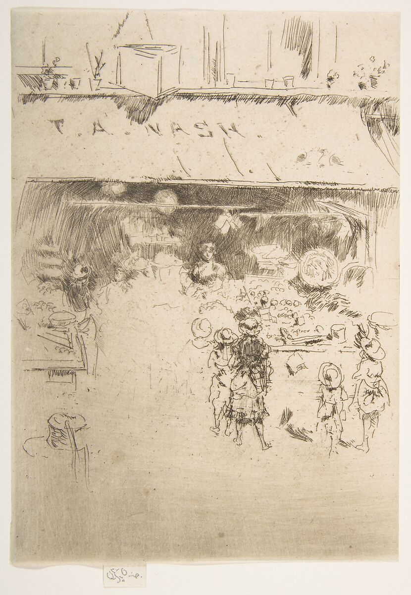 T. A. Nash's Fruit Shop (T. A. Nash's Greengrocer's Shop), James McNeill Whistler (American, Lowell, Massachusetts 1834–1903 London), Etching and drypoint, printed in black ink on ivory laid paper; fifth state of five (Glasgow) 