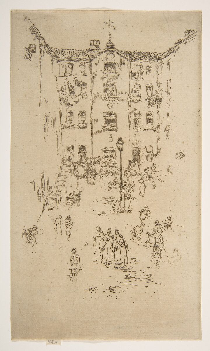 Courtyard, Brussels, James McNeill Whistler (American, Lowell, Massachusetts 1834–1903 London), Etching, printed in black ink on fine ivory laid paper; only state (Glasgow) 