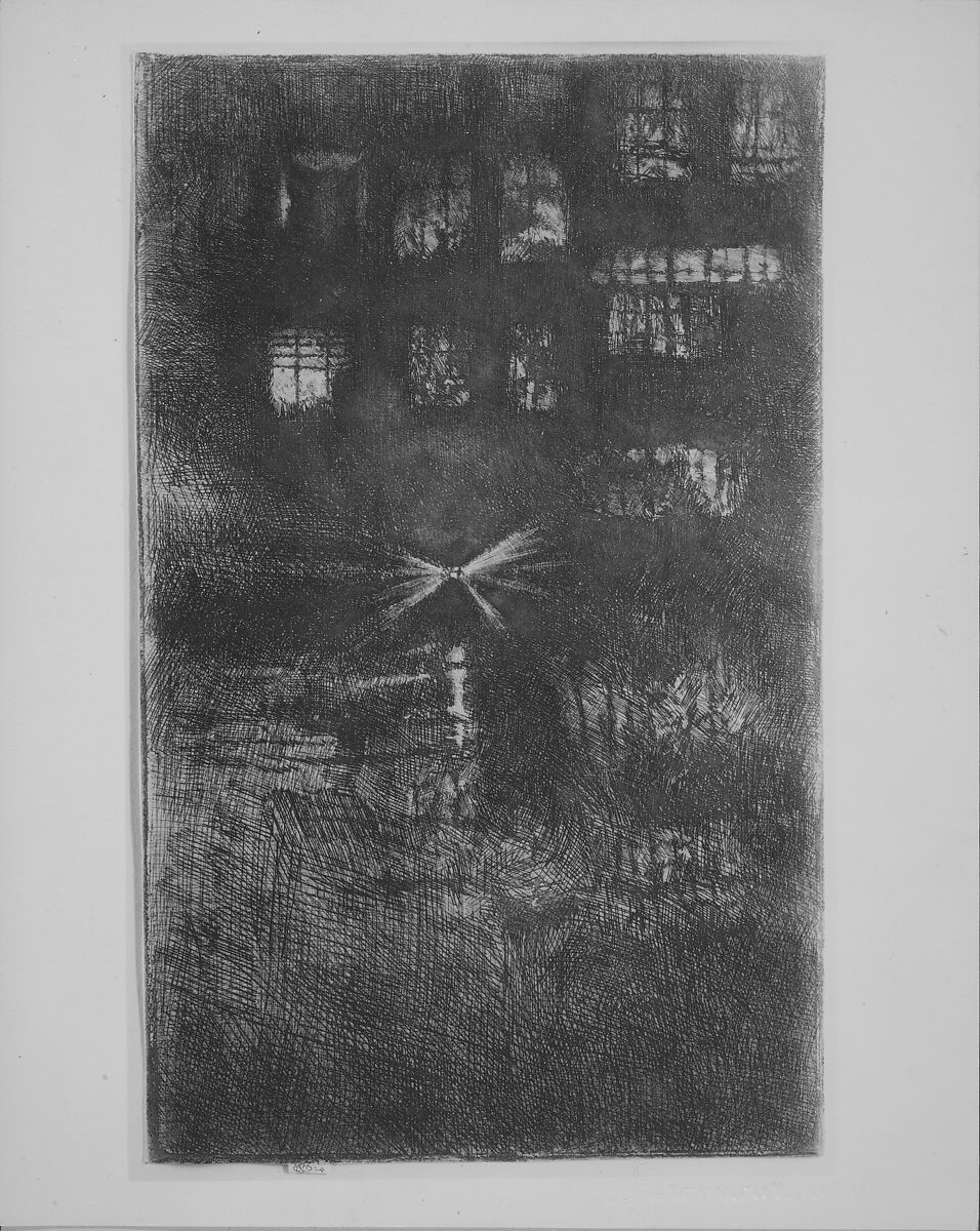 Nocturne: Dance House, James McNeill Whistler (American, Lowell, Massachusetts 1834–1903 London), Etching and drypoint, printed in dark brown ink on medium weight ivory laid paper; fourth state of six (Glasgow)