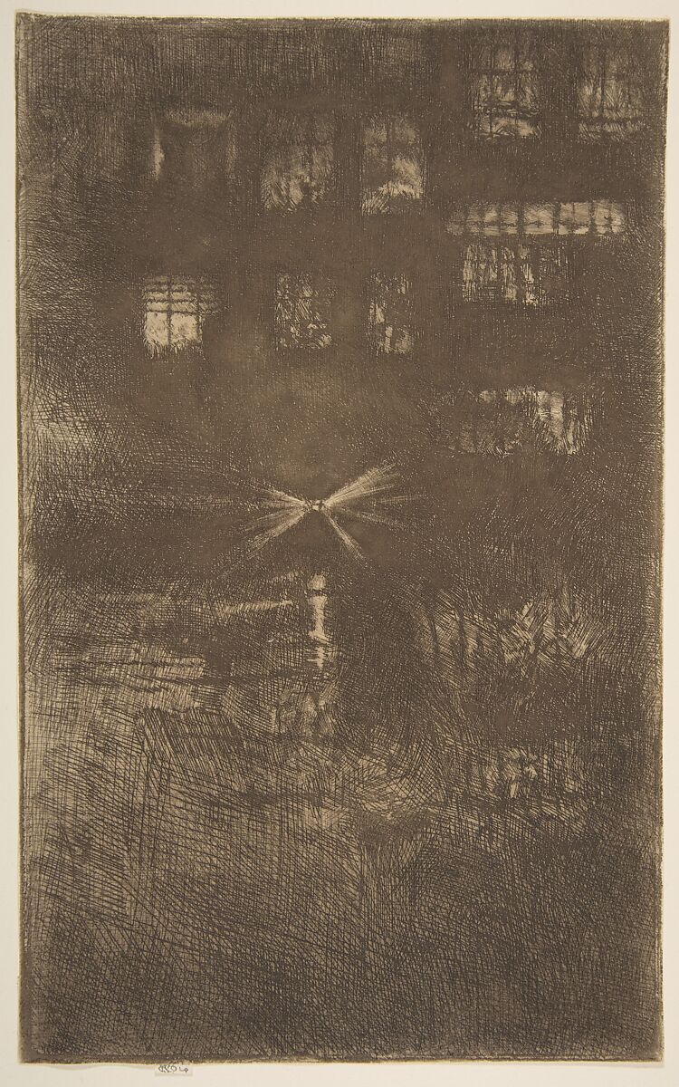 Nocturne: Dance House, James McNeill Whistler (American, Lowell, Massachusetts 1834–1903 London), Etching and drypoint, printed in dark brown ink on medium weight ivory laid paper; fourth state of six (Glasgow) 