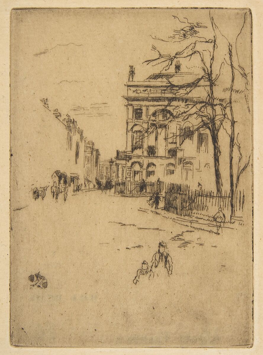 Fitzroy Square (Street Scene), James McNeill Whistler (American, Lowell, Massachusetts 1834–1903 London), Etching, printed in brownish-black ink on medium weight laid paper; first state of three (Glasgow) 