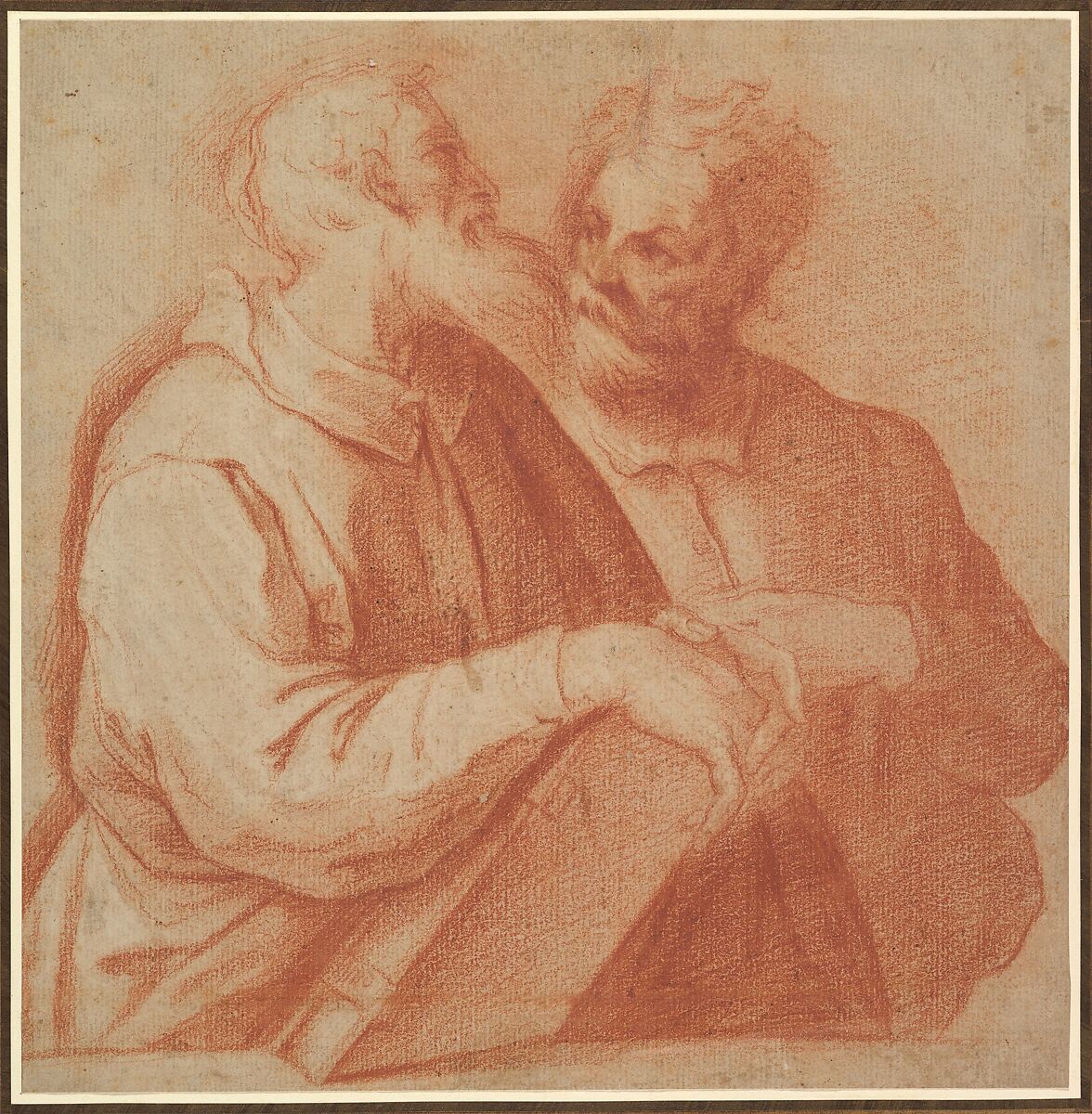 Two Male Figures in Half-Length Conversing, Anonymous, Italian, Bolognese, second half of the 16th century, Red chalk 