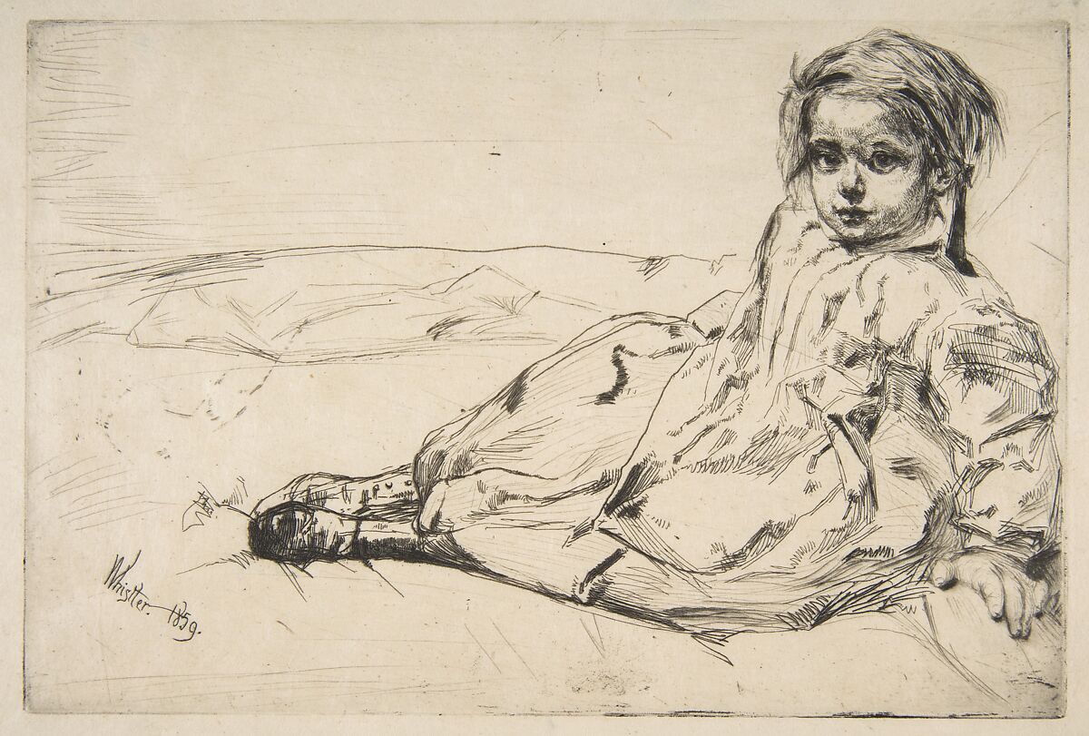 Bibi Valentin, James McNeill Whistler (American, Lowell, Massachusetts 1834–1903 London), Etching and drypoint, printed in black ink on medium weight dark ivory Japan; second state of two, from the damaged plate (Glasgow) 