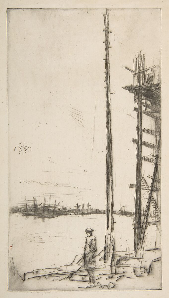Shipbuilder's Yard, Liverpool, James McNeill Whistler (American, Lowell, Massachusetts 1834–1903 London), Drypoint, printed in black ink on ivory laid paper; first state of four (Glasgow); removed from a book 