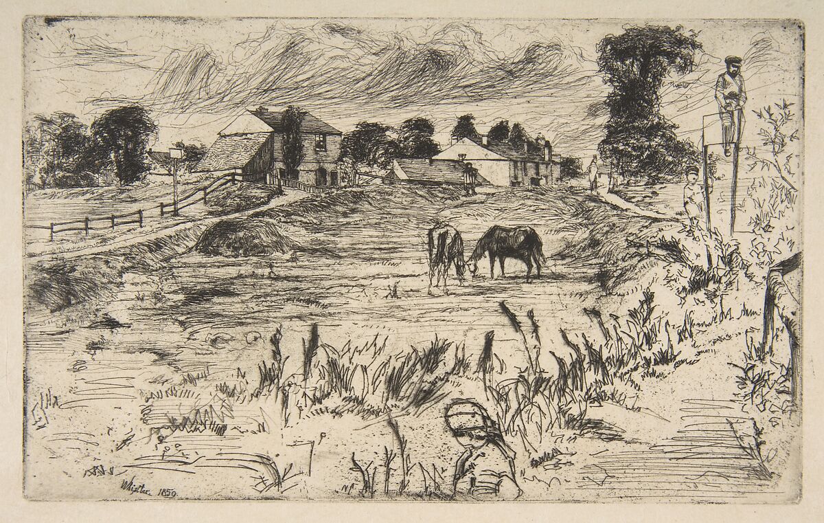 Landscape with the Horse (Landscape with Horses), James McNeill Whistler (American, Lowell, Massachusetts 1834–1903 London), Etching, printed in black ink on dark ivory wove paper; second state of two (Glasgow) 