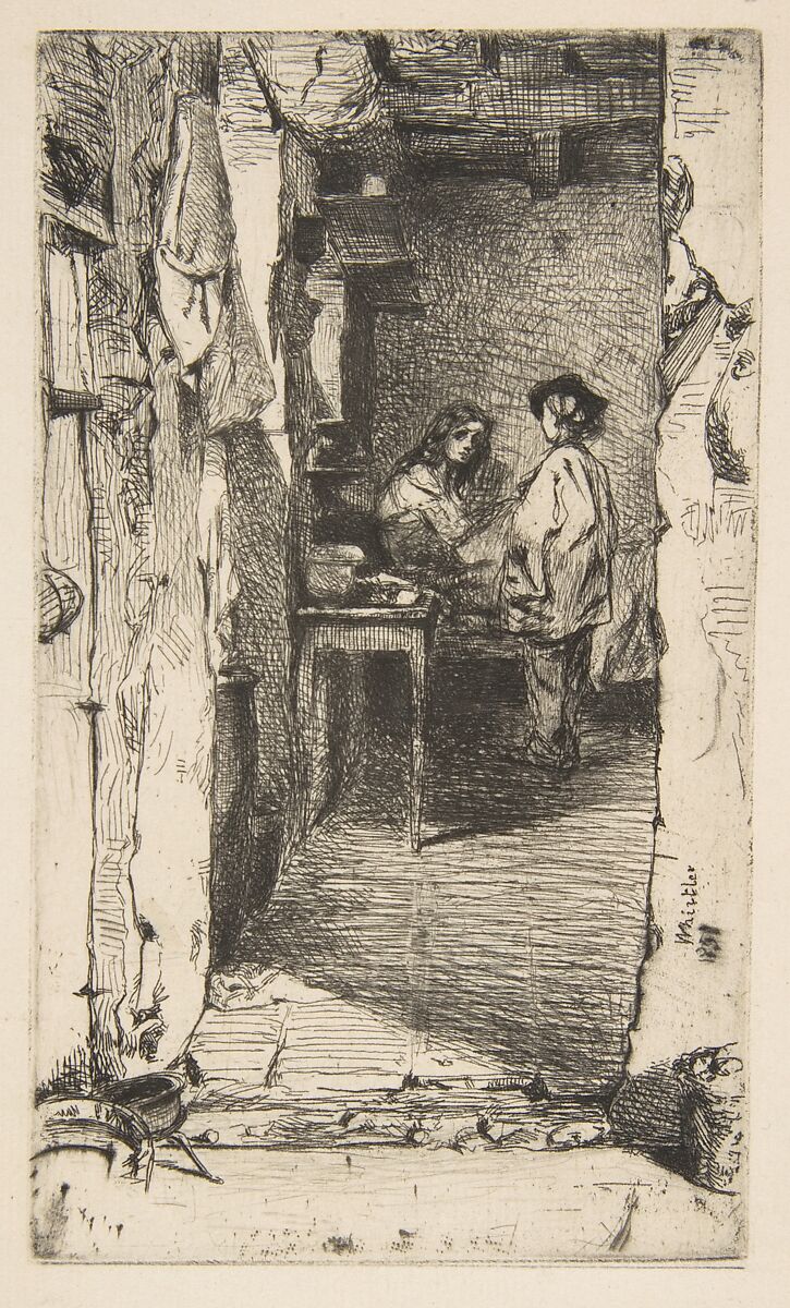The Rag Gatherers (Rag Pickers, Quartier Mouffetard, Paris), James McNeill Whistler (American, Lowell, Massachusetts 1834–1903 London), Etching and drypoint, printed in black ink on ivory laid paper; fifth state of five (Glasgow); removed from a book 