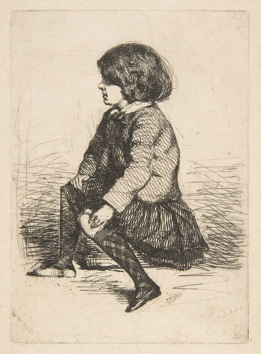 Seymour Seated (Seymour Haden, Jr., Seated), James McNeill Whistler (American, Lowell, Massachusetts 1834–1903 London), Etching, printed in black ink on fine dark cream laid Japan paper; third state of three (Glasgow) 