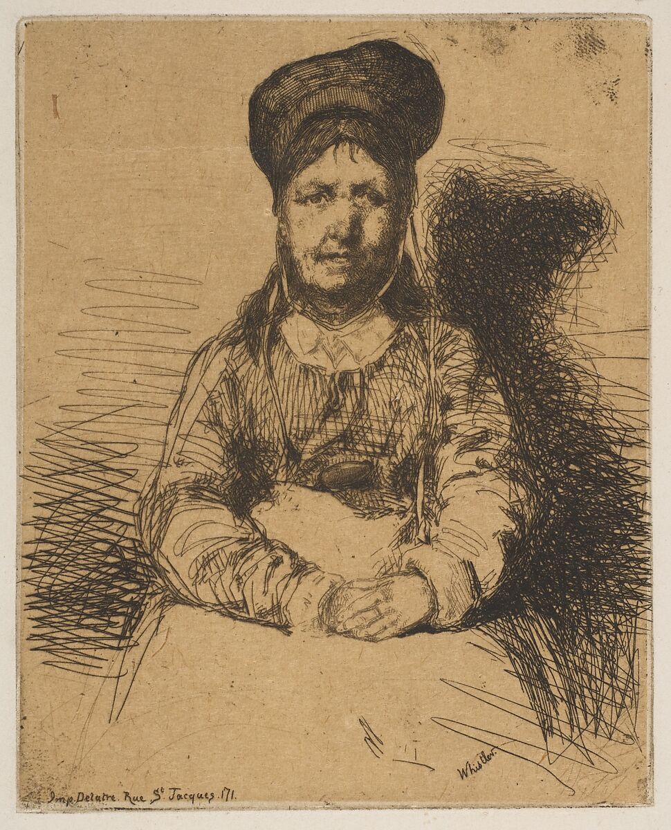 La Rétameuse, James McNeill Whistler (American, Lowell, Massachusetts 1834–1903 London), Etching, printed in black ink on buff (darkened) chine on off-white wove (chine collé); second state of two (Glasgow) 