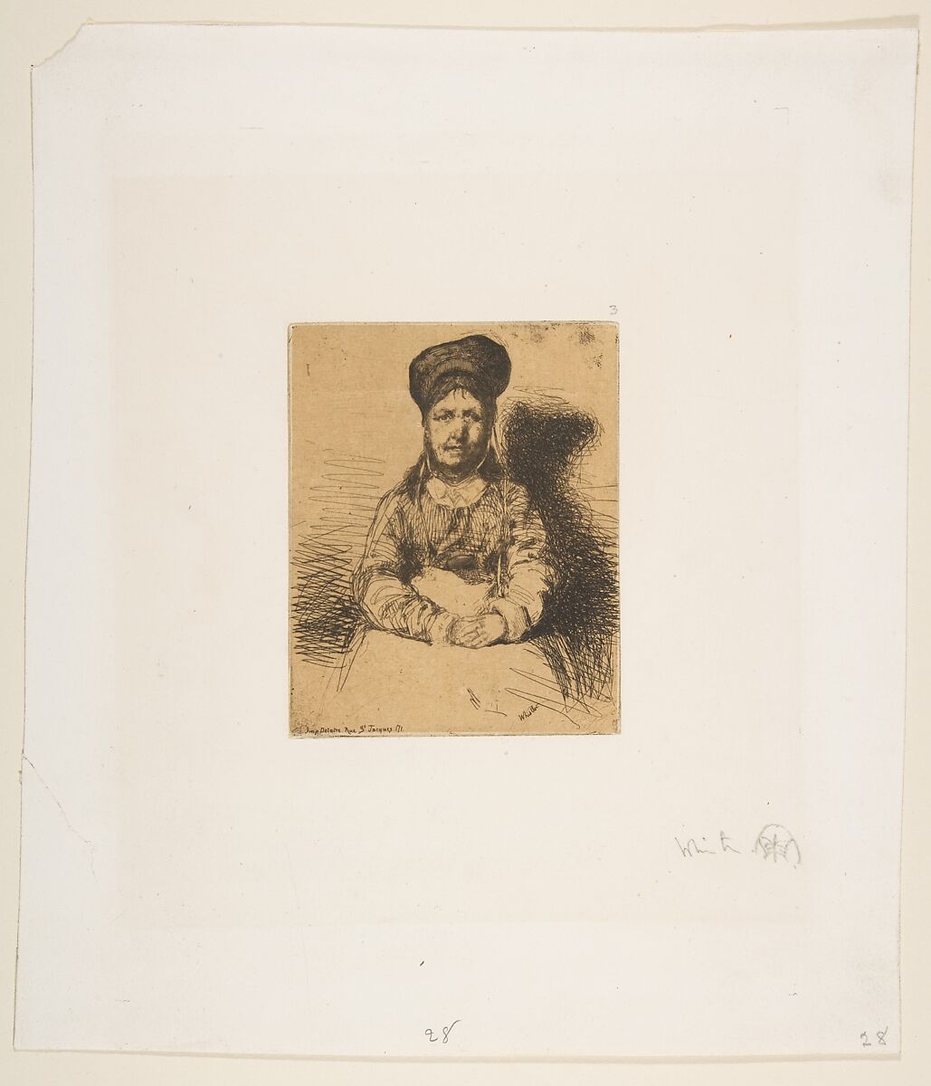 La Rétameuse, James McNeill Whistler (American, Lowell, Massachusetts 1834–1903 London), Etching, printed in black ink on buff (darkened) chine on off-white wove (chine collé); second state of two (Glasgow)