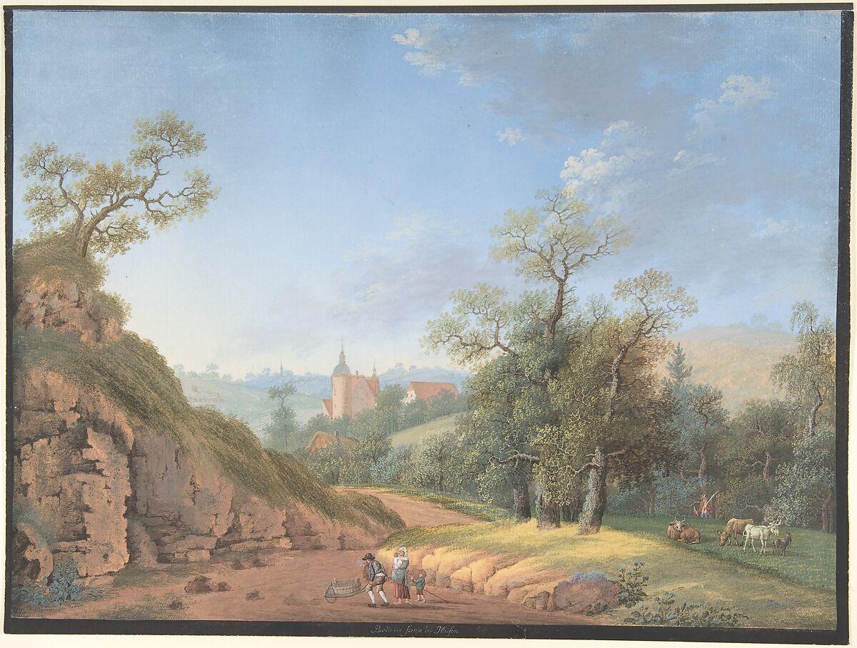 Peasant Family in a Landscape, Johann Friedrich Nagel (German, Waldheim 1765–1825 Meißen), Gouache. Framing line in black gouache. 