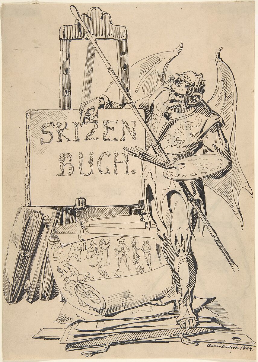 Der Fehlerteufel ("Devil of Mistakes"), Gustav Bartsch (German, Gleiwitz (Oberschlesien) ca. 1821–after 1870 Dresden-Blasewitz), Pen and black ink over graphite 