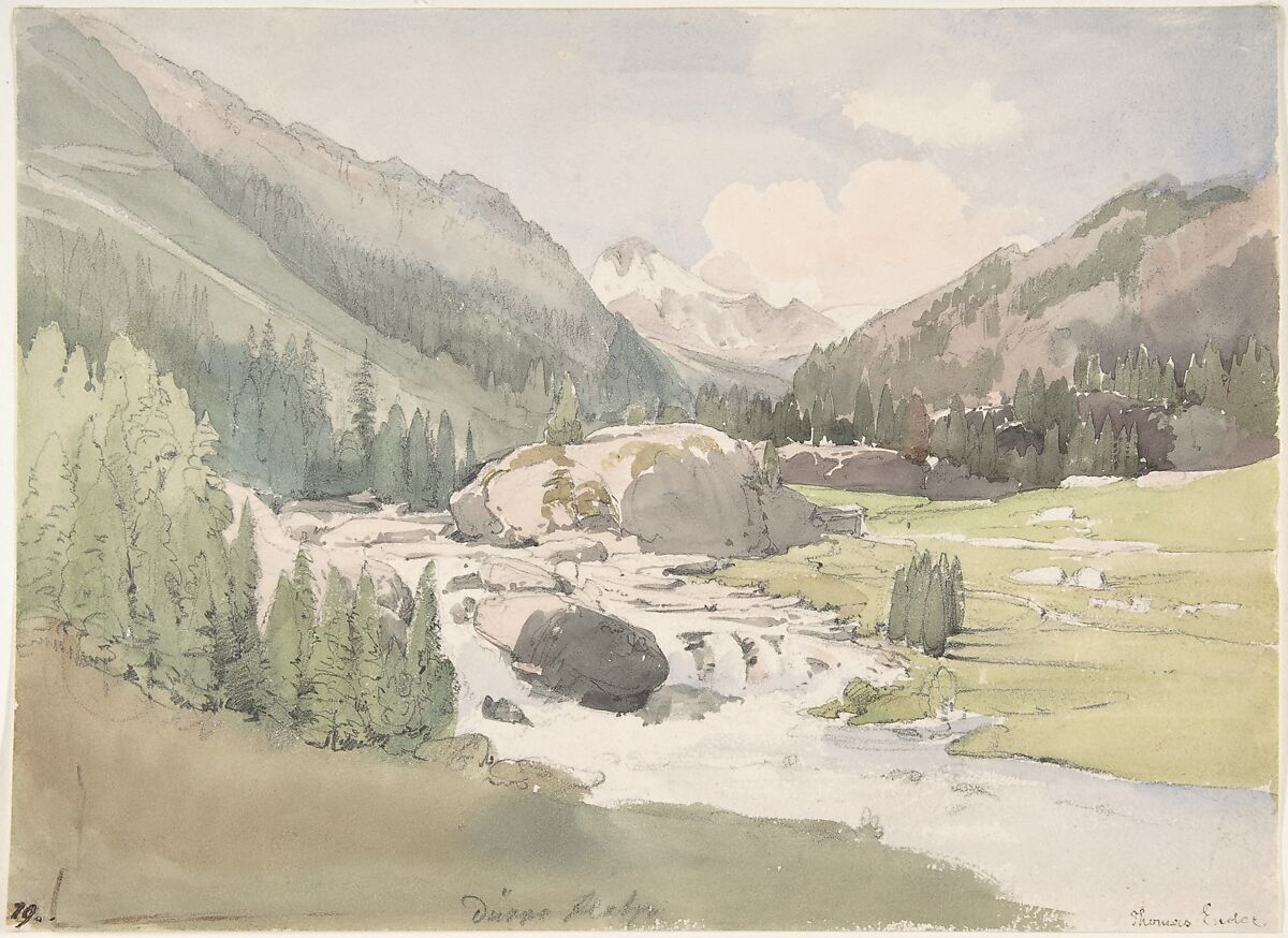 Mountain Valley, Thomas Ender (Austrian, Vienna 1793–1875 Vienna), Watercolor over graphite 