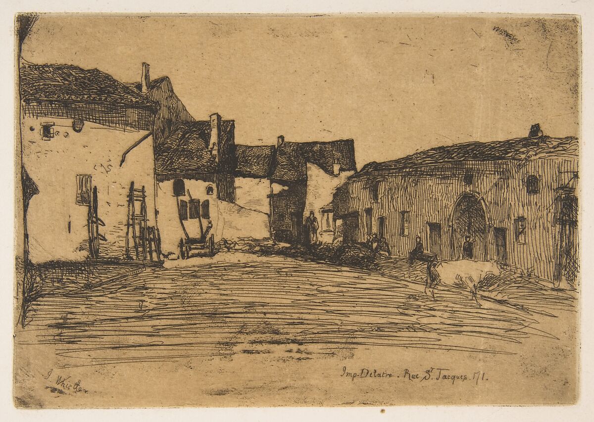 Liverdun, James McNeill Whistler (American, Lowell, Massachusetts 1834–1903 London), Etching, printed in black ink on tan chine on off-white wove paper (chine collé); third state of three (Glasgow) 