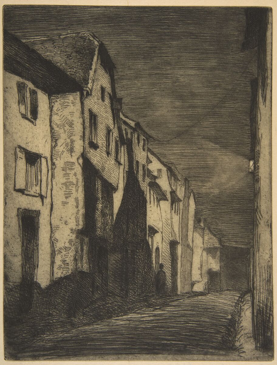 Street at Saverne, James McNeill Whistler (American, Lowell, Massachusetts 1834–1903 London), Etching and open bite or sandpaper ground; fourth state of four (Glasgow); printed in black ink on buff colored Japan paper 