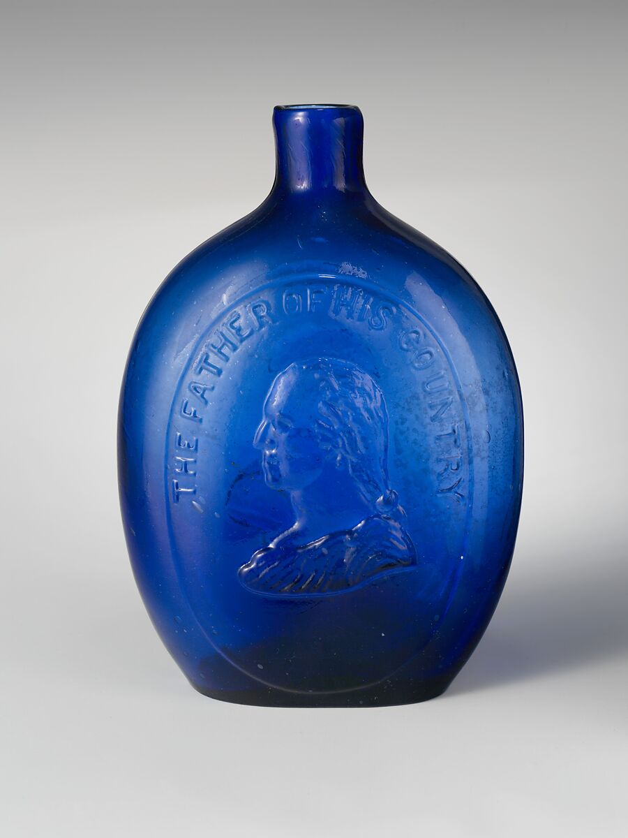 Flask, Dyottville Glass Works (1833–1923), Free-blown molded blue glass, American 