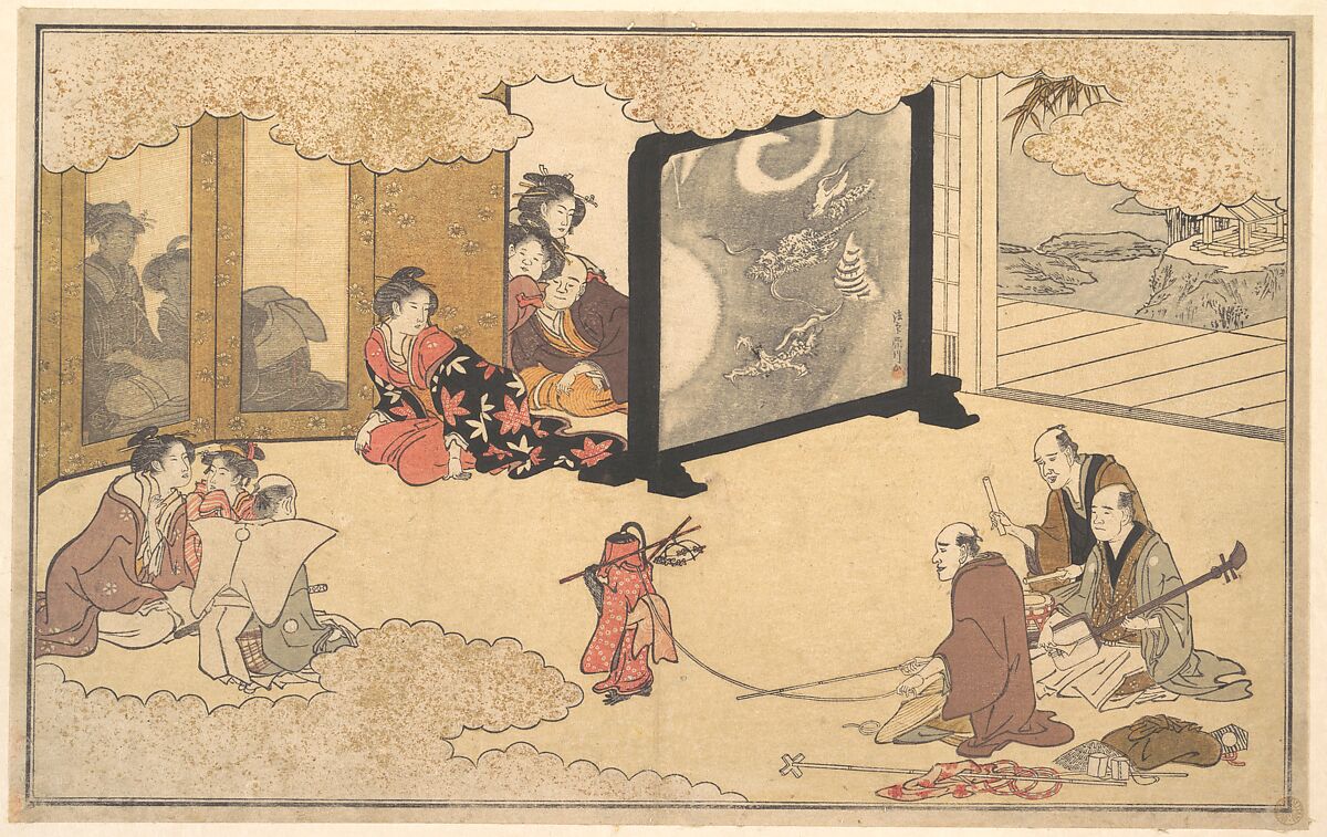 Seeing a Performance, Kitagawa Utamaro (Japanese, ca. 1754–1806), Woodblock print; ink and color on paper, Japan 