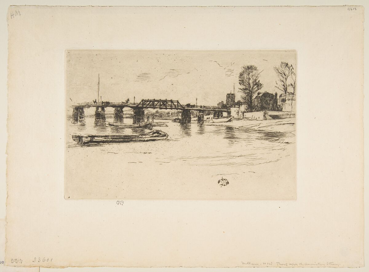 Fulham (Chelsea), James McNeill Whistler (American, Lowell, Massachusetts 1834–1903 London), Etching and drypoint; fifth state of five (Glasgow); printed in black ink on cream laid paper