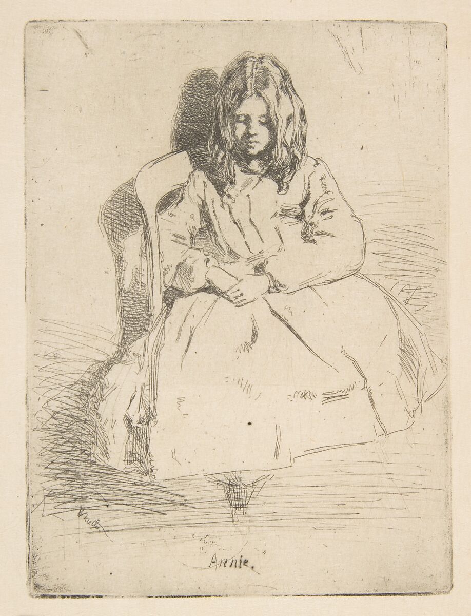 Annie Seated, James McNeill Whistler (American, Lowell, Massachusetts 1834–1903 London), Etching and drypoint; third state of three (Glasgow); black ink on medium weight ivory laid Japan paper 