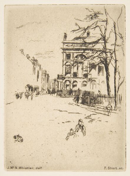 Fitzroy Square (Street Scene), Sir Frank Short (British, Stourbridge, West Midlands 1857–1945 Ditchling, East Sussex), Etching; third state of three (Glasgow); printed in brownish-black ink on medium weight laid paper 