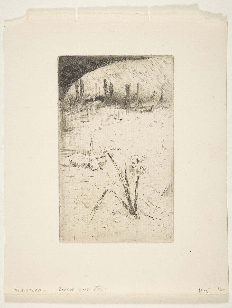 Swan and Iris (Sketch after Cecil Lawson's "Swan and Iris"), James McNeill Whistler (American, Lowell, Massachusetts 1834–1903 London), Etching and drypoint; sixth state of six (Glasgow); printed in black ink on medium weight ivory laid paper