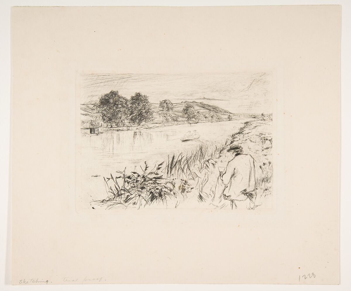 Sketching No. 1, James McNeill Whistler (American, Lowell, Massachusetts 1834–1903 London), Etching and drypoint on cream chine collé; third state of six (Glasgow)