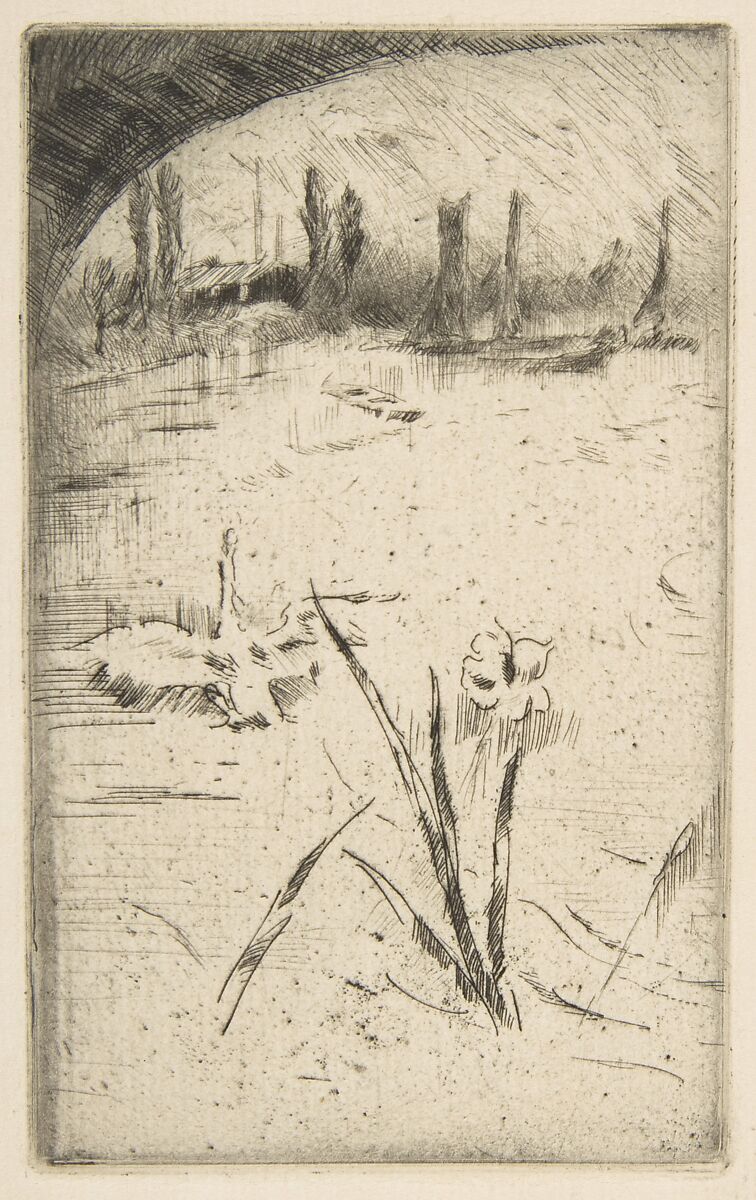 Swan and Iris (Sketch after Cecil Lawson's "Swan and Iris"), James McNeill Whistler (American, Lowell, Massachusetts 1834–1903 London), Etching and drypoint; fifth state of six (Glasgow); printed in black ink on medium weight ivory laid paper 