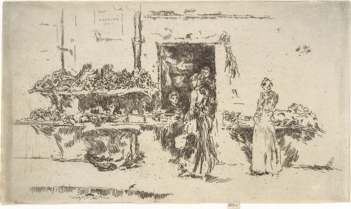 Fruit-Shop, Paris (Greengrocer's Shop, Paris), James McNeill Whistler (American, Lowell, Massachusetts 1834–1903 London), Etching and drypoint; only state (Glasgow); printed in black ink on buff laid paper