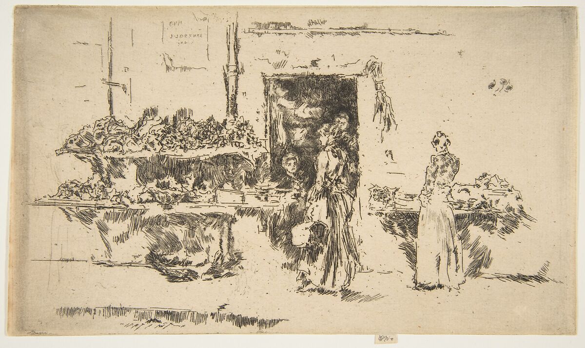 Fruit-Shop, Paris (Greengrocer's Shop, Paris), James McNeill Whistler (American, Lowell, Massachusetts 1834–1903 London), Etching and drypoint; only state (Glasgow); printed in black ink on buff laid paper 