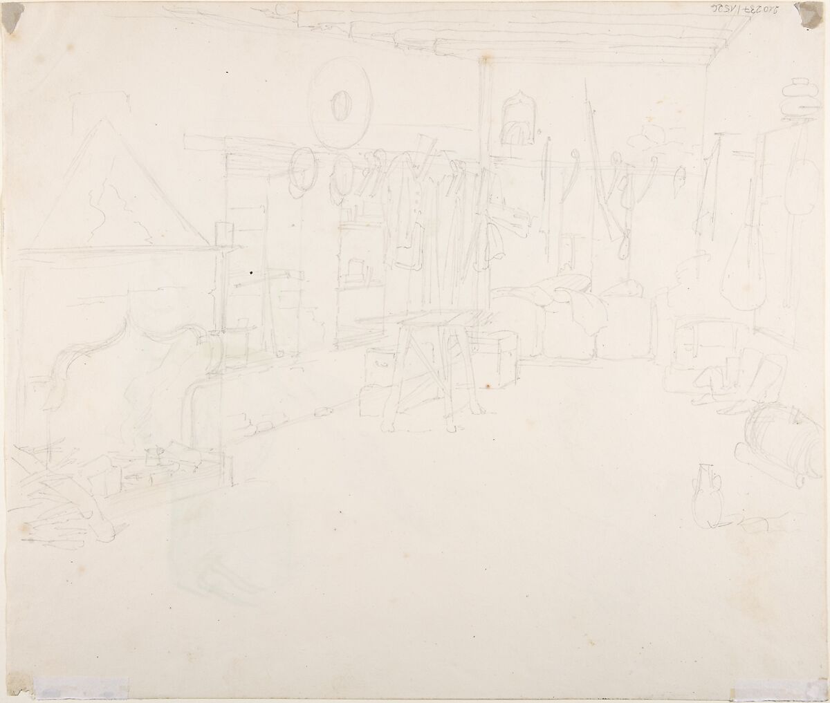 Neapolitan Woman (recto); Study for an Interior (verso), Karl Wilhelm Freiherr von Heideck (German, Saaralben 1788–1861 Munich), Watercolor and graphite