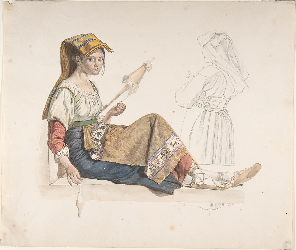 Neapolitan Woman (recto); Study for an Interior (verso), Karl Wilhelm Freiherr von Heideck (German, Saaralben 1788–1861 Munich), Watercolor and graphite 