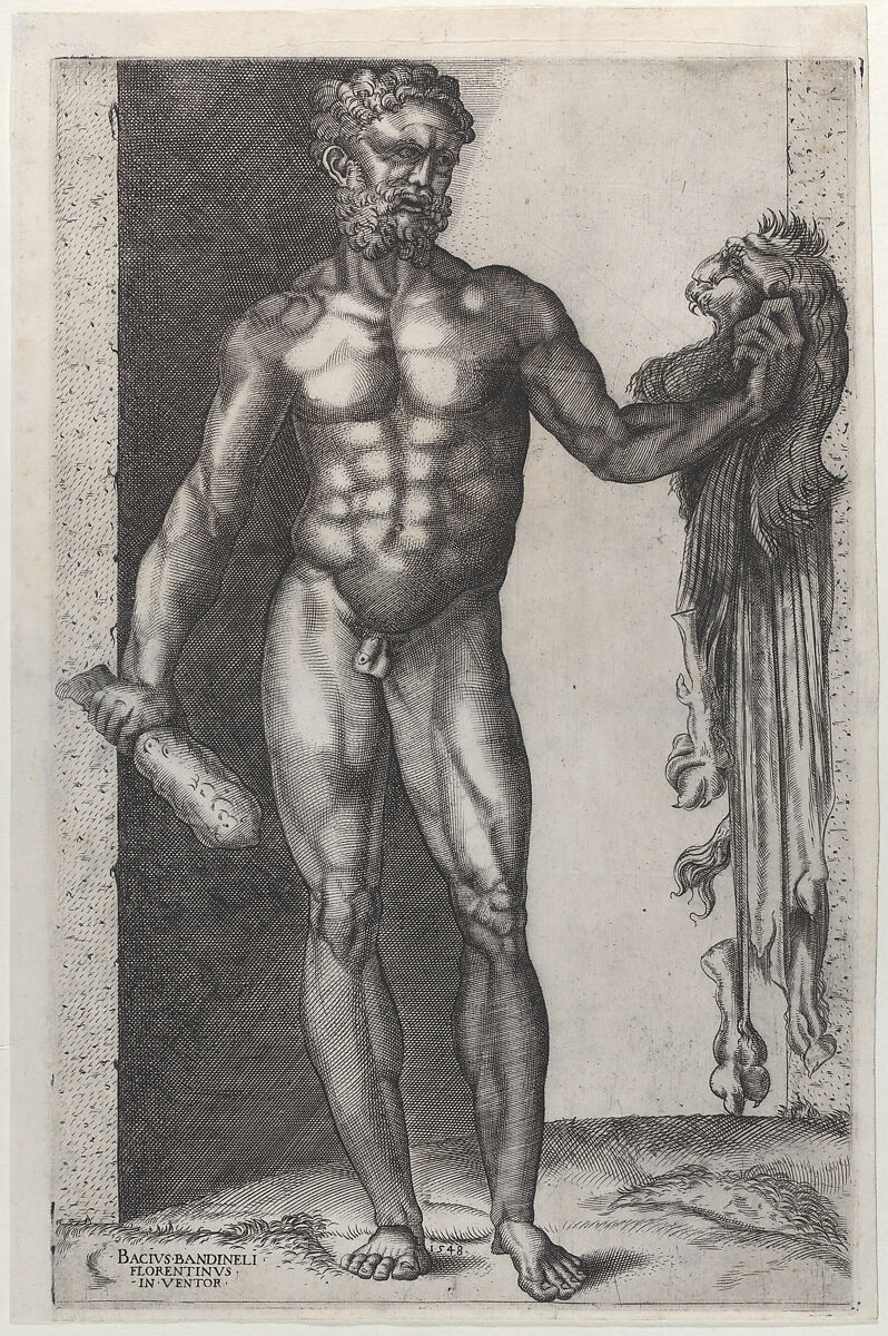 Hercules with his Club and Lion Skin, Anonymous, 16th century, Engraving 