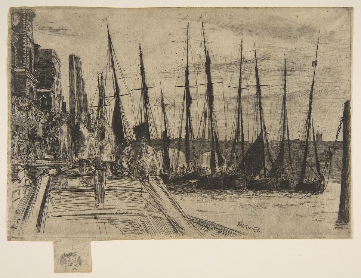 Billingsgate, James McNeill Whistler (American, Lowell, Massachusetts 1834–1903 London), Etching and drypoint; eighth state of nine (Glasgow); printed in black ink on fibrous laid Japan tissue 