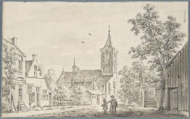 Village Street Scene with a Church