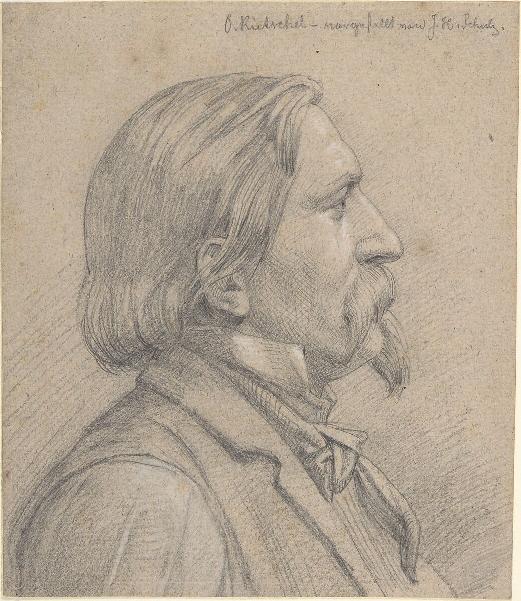 Portrait of O. Rietschel, J. H. Schulz (German, active mid-19th century), Graphite, heightened with white chalk 